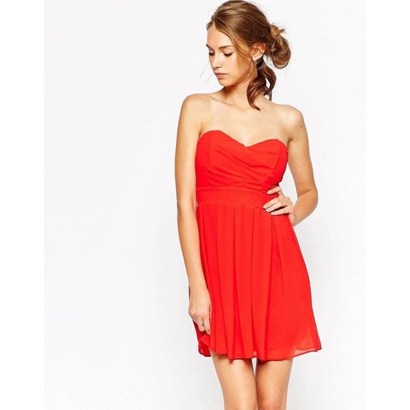 TFNC London ASOS Little Red Dress Sleeveless Pleated Skirt Chifon Women's Size S - Picture 1 of 16